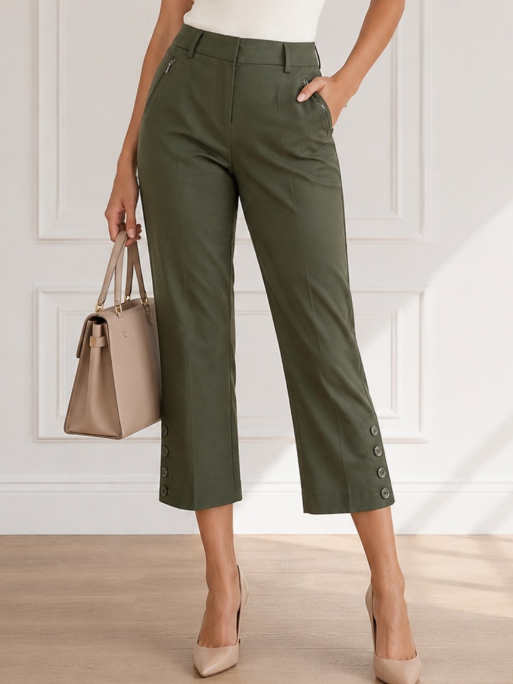 Style & Co Chic  Olive Green‎ Cropped  Preppy Pants